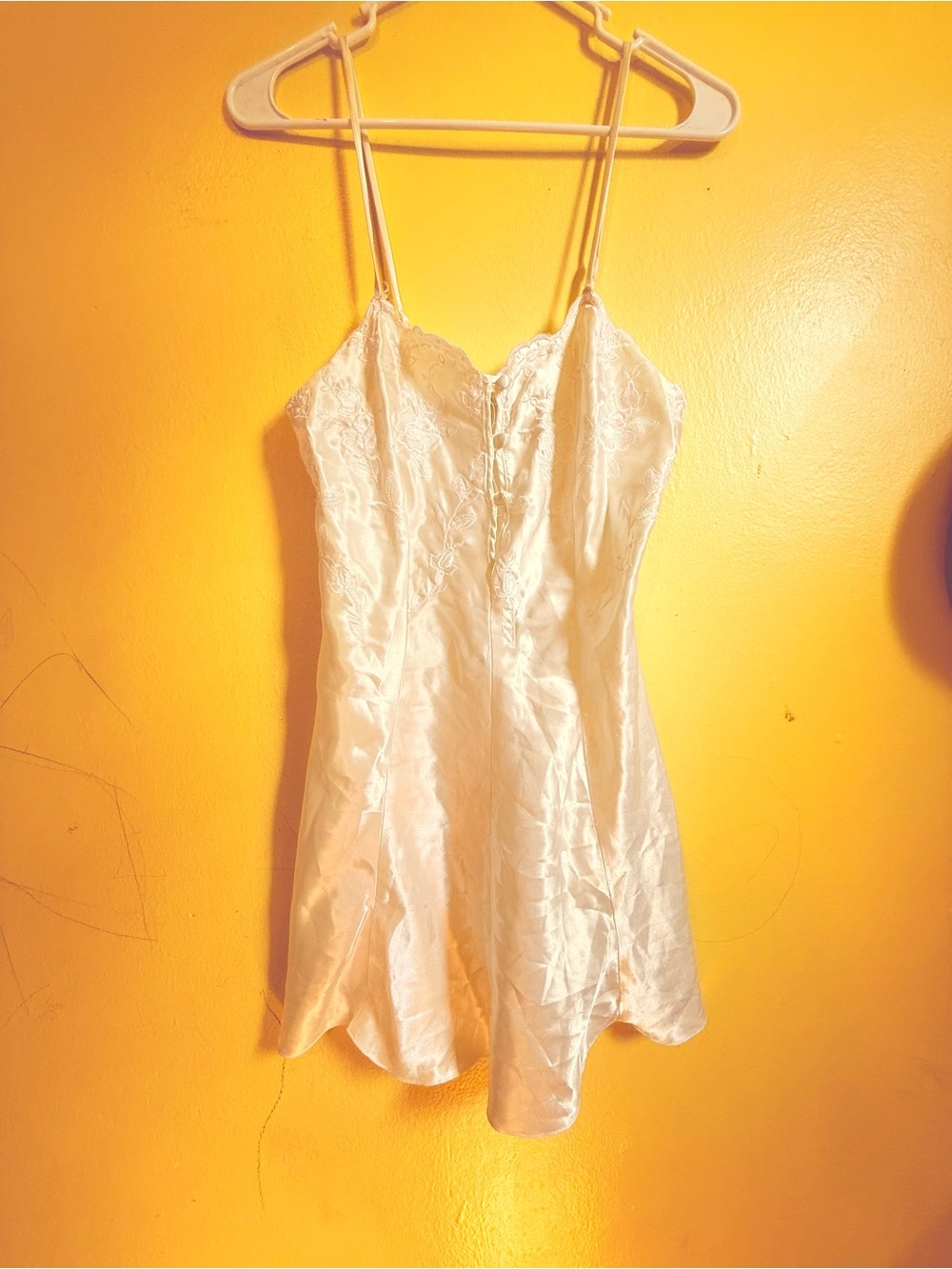 Silky White Lace Trim Chemise with Adjustable Straps